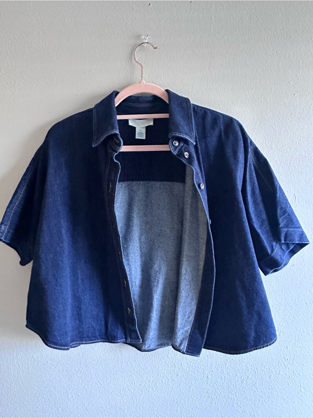 COS Oasis Navy Cropped Boxy Button-Down Shirt